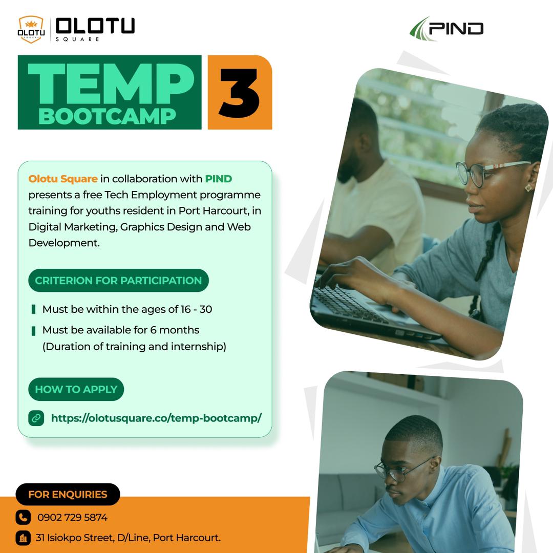 PIND is inviting interested individuals who wish to be trained in Digital Marketing, Graphics Design, and Web Development to apply for the Youth Employment Pathways (YEP) Tech training.

Follow the link to apply 👉 bitly.ws/3gfkZ

#pindfoundation
#jobemployment
#PINDYEP