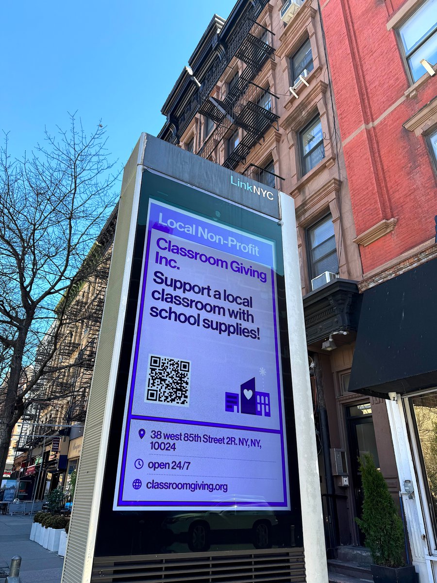Thank you The City of New York (@nycgov) for choosing Classroom Giving Inc. to feature on your vast network of electronic billboards and kiosks. We hope this will get the attention of generous individuals in The Big Apple who support public-education.