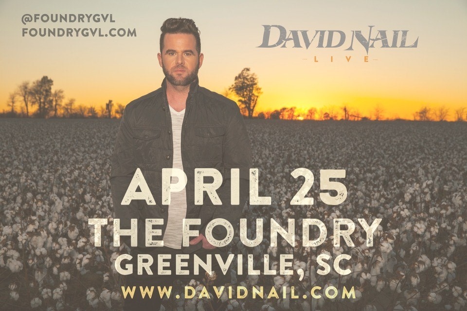 There's less than one month until I see you at The Foundry in Greenville this April 25th! Get your tickets at davidnail.com, and I'll see you at the show! #LiveMusic #SouthCarolina