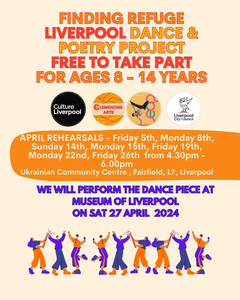 Exciting news!🌟Spaces available for ages 8-14 to take part in the Finding Refuge dance project this April. 6 free dance rehearsals + a spoken word workshop in L7 with @AminaAtiqArtist! Performance at @MuseumLiverpool on April 27. Book via Eventbrite! 🩰shorturl.at/nzX25