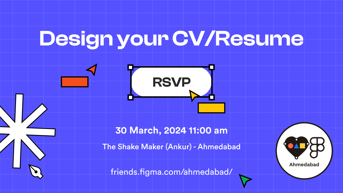 👋 We’re back with in-person event after a long break - 

Design your CV/Resume 📃!  
• How to focus on your content?
• Different Types of CVs for different applications
• CV Structure etc.

📅 30 March 2024, 11:00 am

📲 RSVP at tinyurl.com/fofahmedabad

See y’all!