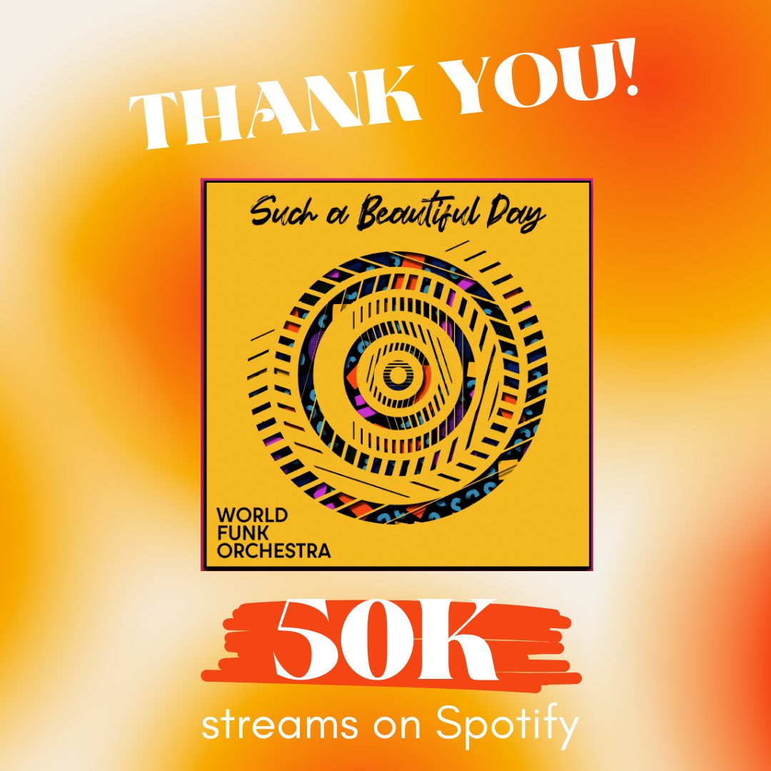 Thank you fans for 50K streams on @spotify ! Keep streaming “Such A Beautiful Day” to celebrate this spring and summer weather!☀️🤩 We have something special coming soon ….💛 ‌ #AfroSoul #GlobalMusic #Funk #SpringVibes #SuchABeautifulDay #Spring #Summer #SummerVibes