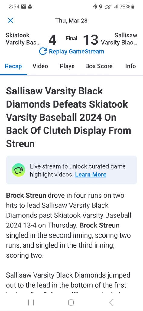 1st win in tiger classic <a href="/BrockStreun/">Brock Streun</a> good day ar the plate 3 for 2 4 rbi