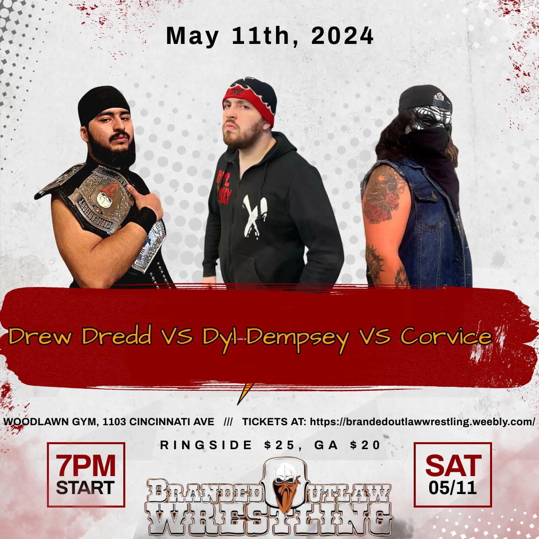 Next up is May 11th! Tickets available now at: brandedoutlawwrestling.weebly.com