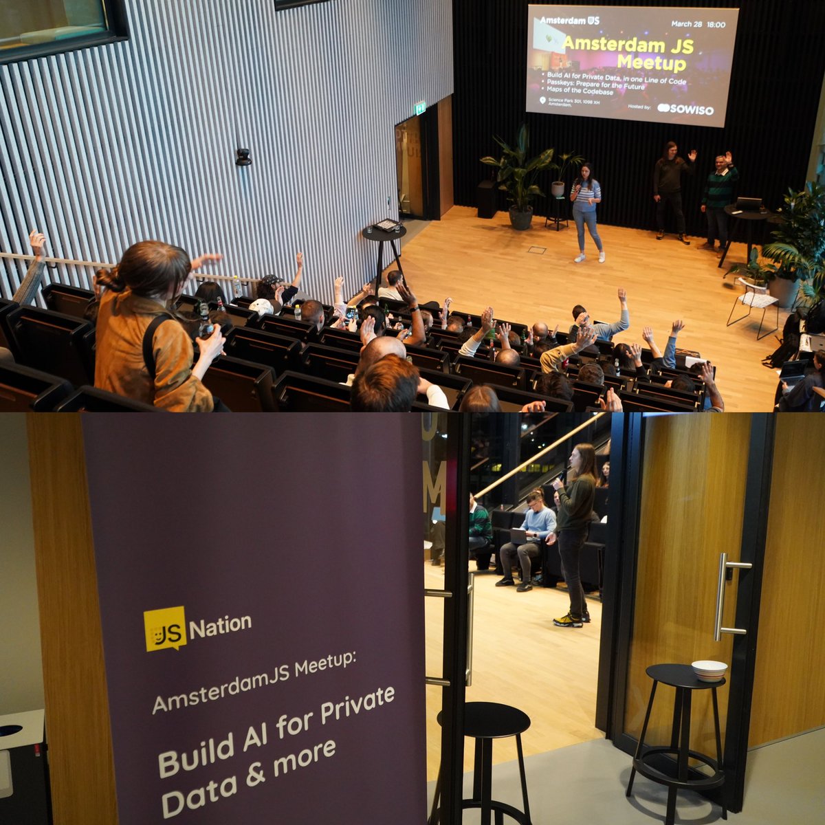 thejsnation's tweet image. Had an awesome time at the #AmsterdamJSMeetup! 🚀

Big thanks to @amirhouieh, @stevermeister, and @gillchristian for their great talks!

Shoutout to our host, @shiralizadeh! 

And a huge thanks to @sowisobv for their support 🤝

👏 Can’t wait for the next one!