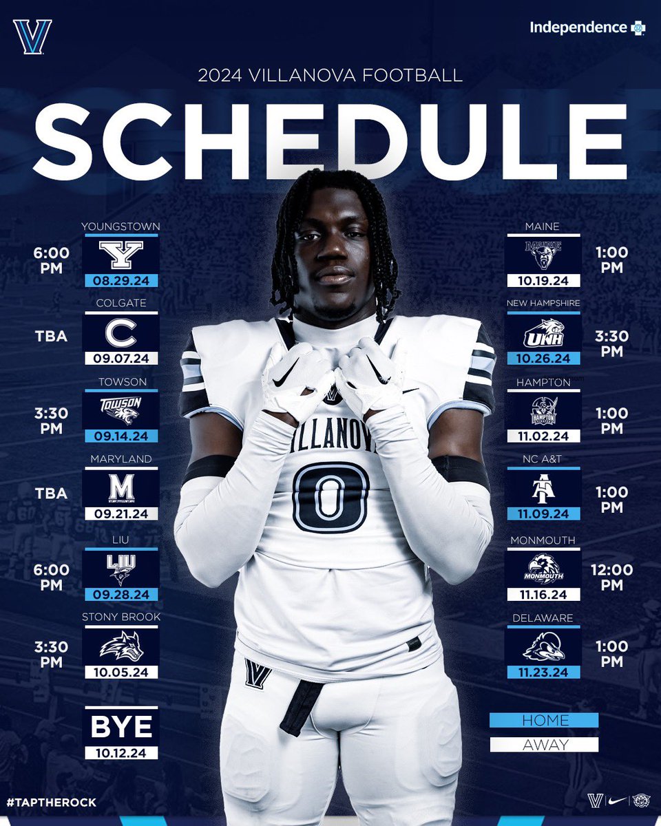 Mark your calendars, #NovaNation! 🗓️ Here are your 2024 @CAAFootball games times ⤵️