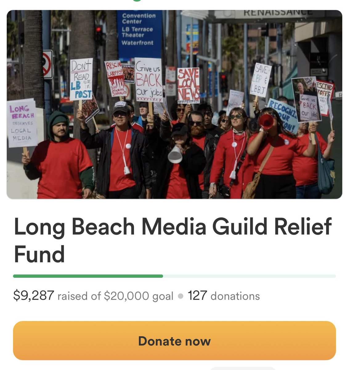 LBMGuild's tweet image. Happy Friday! We are all so very grateful for the support and solidarity from our community and all over the country. ✊

We’re in it to win it, so we’ve stretched our relief fund goal to keep our laid off workers in this fight. 

Please give what you can: gofund.me/797c1fb8
