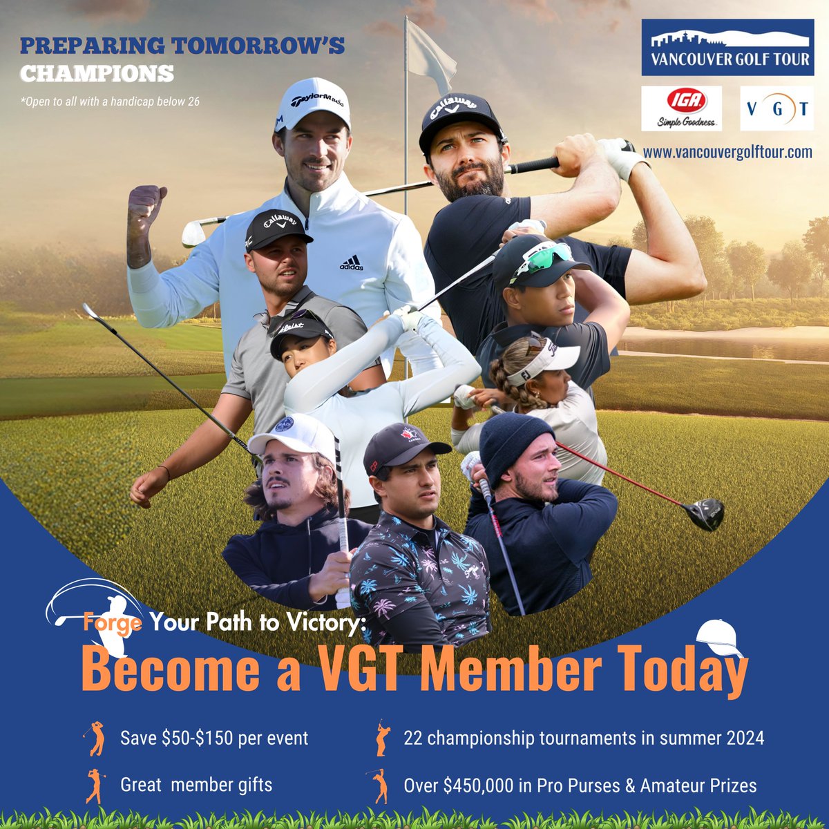 📢Attention golfers with a handicap under 26!👇
Take your golf game to the next level with VGT Membership!
Save on fees 💰, compete in 22 tournaments, and win big with over $450,000 in prizes! Plus, amazing member gifts await!
Join now: vancouvergolftour.com/membership/
#Golf #membership