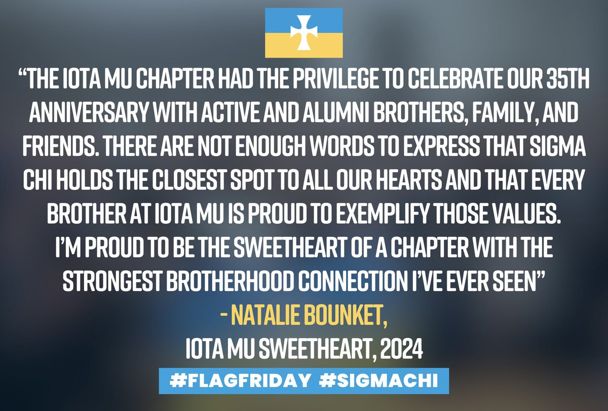 Happy #FlagFriday! Celebrating 35 years of Sigma Chi at Wilfrid Laurier is this week's Flag Friday and $25 to @CampusClassics winner, Iota Mu chapter sweetheart Natalie Bounket. Swipe to see what she had to say! Send us your best photos by DM or by using #sigmachi and #flagfriday