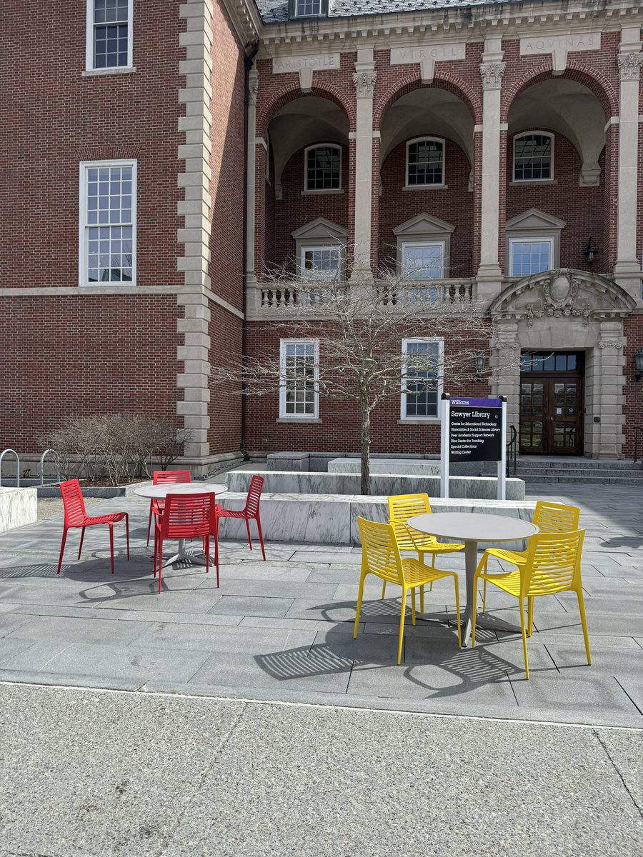 JeffreyMalanson's tweet photo. It’s only four tables and sixteen chairs (for now), but I am really excited about our efforts to create more community-making spaces on the @WilliamsCollege campus. https://t.co/1sMOMDEEmk