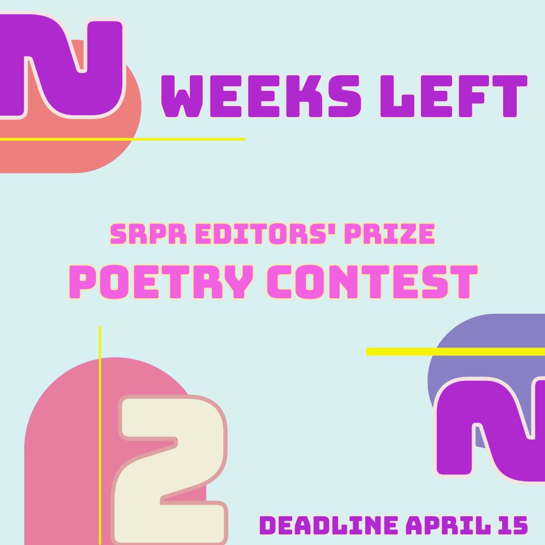 Only two weeks left to submit to our Editors' Prize Poetry Contest, judged this year by Lillian-Yvonne Bertram 🎈

Grand prize $1,000 and publication in our Winter issue, with an introduction to your work written by the judge. 

srpr.org/contest.php