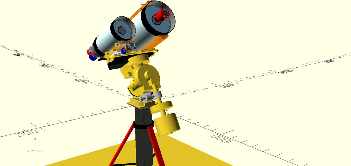 chuhongming's tweet photo. In the past two weeks, I have drawn a complete set of telescopes, including a CEM120, a C8HD, a RASA11, two wide-angle lenses, and their cameras. Sketch them first, then write configuration files with OpenSCAD. https://t.co/FEkm9tu3of