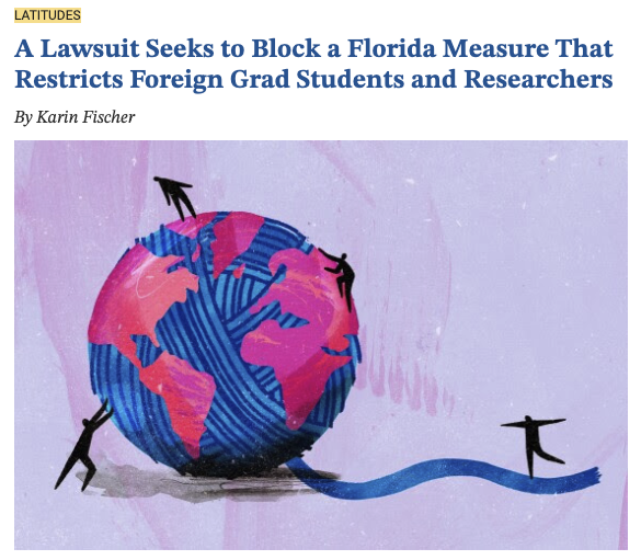 The impact of Florida’s SB 846: AASF’s @GKusakawa said it's important to protest the law which could have ramifications for diversity & foreign talent pipelines across the country. 'It’s not just a fight here in Florida.' @chronicle piece by @karinfischer bit.ly/3TRtz9e