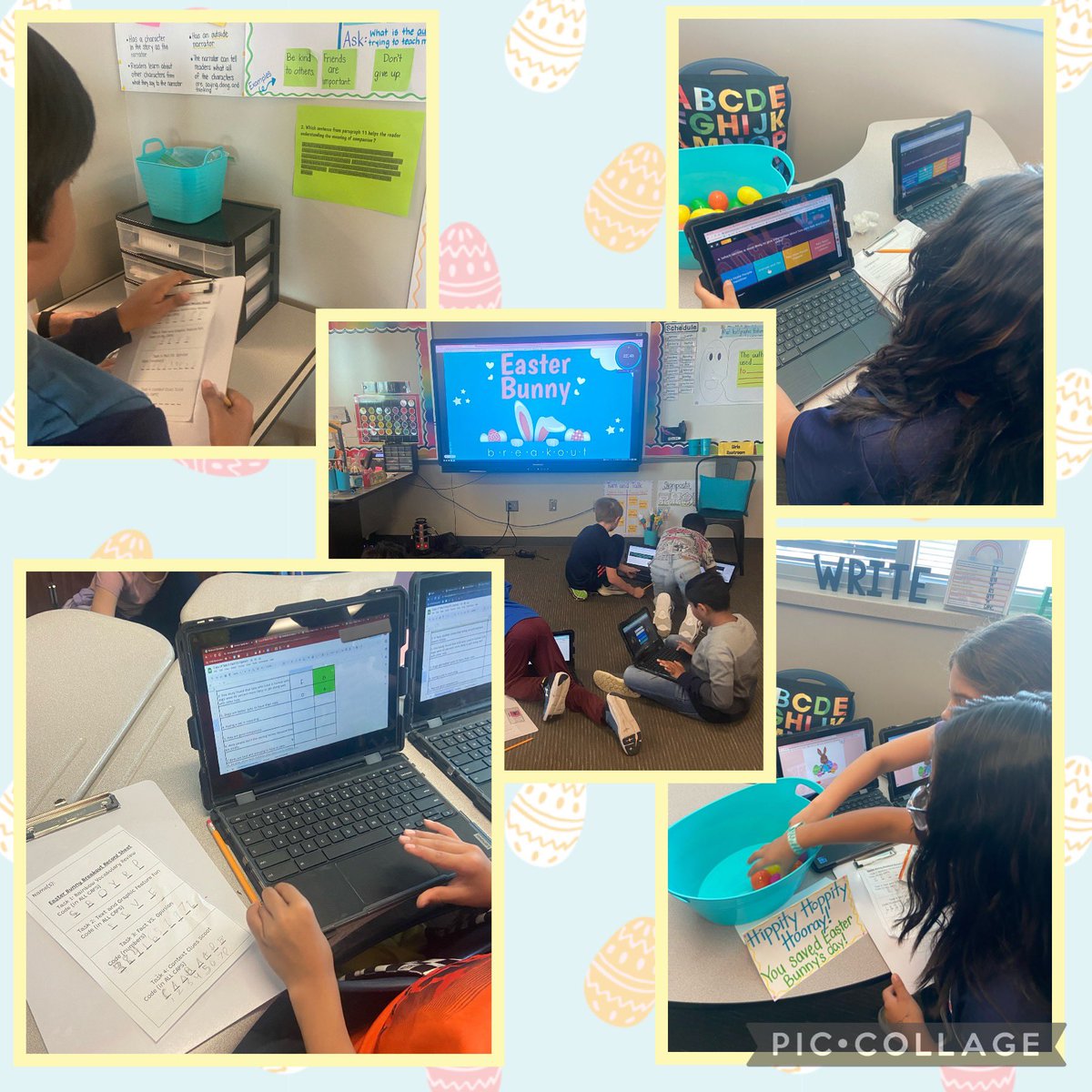 Hippity hoppity hooray!🐰🎉 These 3rd graders saved Easter Bunny’s day! An EGGciting breakout to review our recent learning made for a terrific Thursday!🤩📚🐣✏️ @CFISDWells @CFISD_ELAR2_5 #ExploreWells #3rdriffic