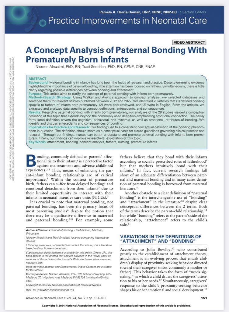 👏🏻 Big congrats to Dr. Alnuaimi! Such an important publication that clarifies the importance of supporting paternal bonding with prematurely born infants! #ProudMentor <a href="/UWNursing/">UW-Madison Nursing</a>