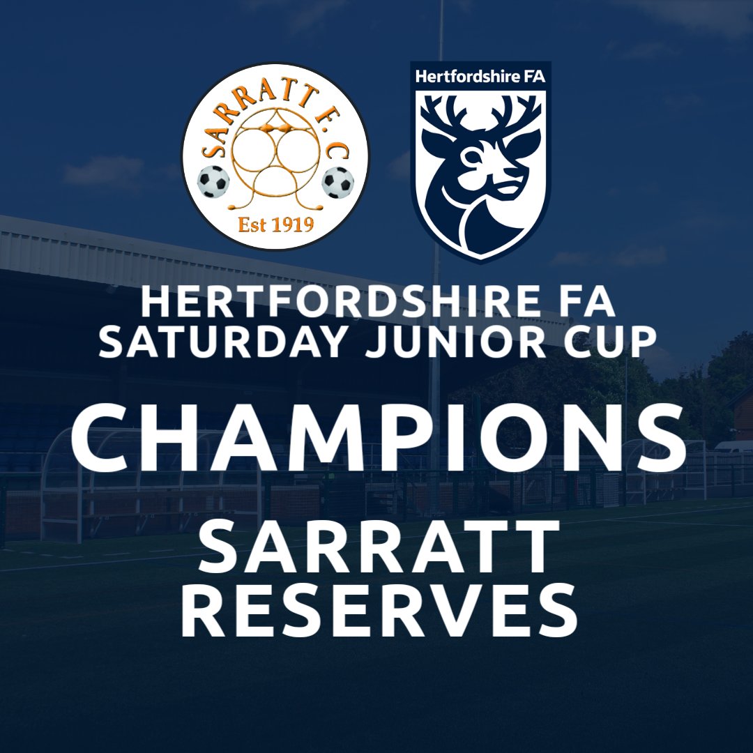 🏆 𝐂𝐇𝐀𝐌𝐏𝐈𝐎𝐍𝐒! 🏆

They've done it! Our Ressies are <a href="/HertfordshireFA/">Hertfordshire FA</a> Champions after a 4-2 win in Letchworth.

UTFR! 🐀

#SarrattFC 🟨⬛