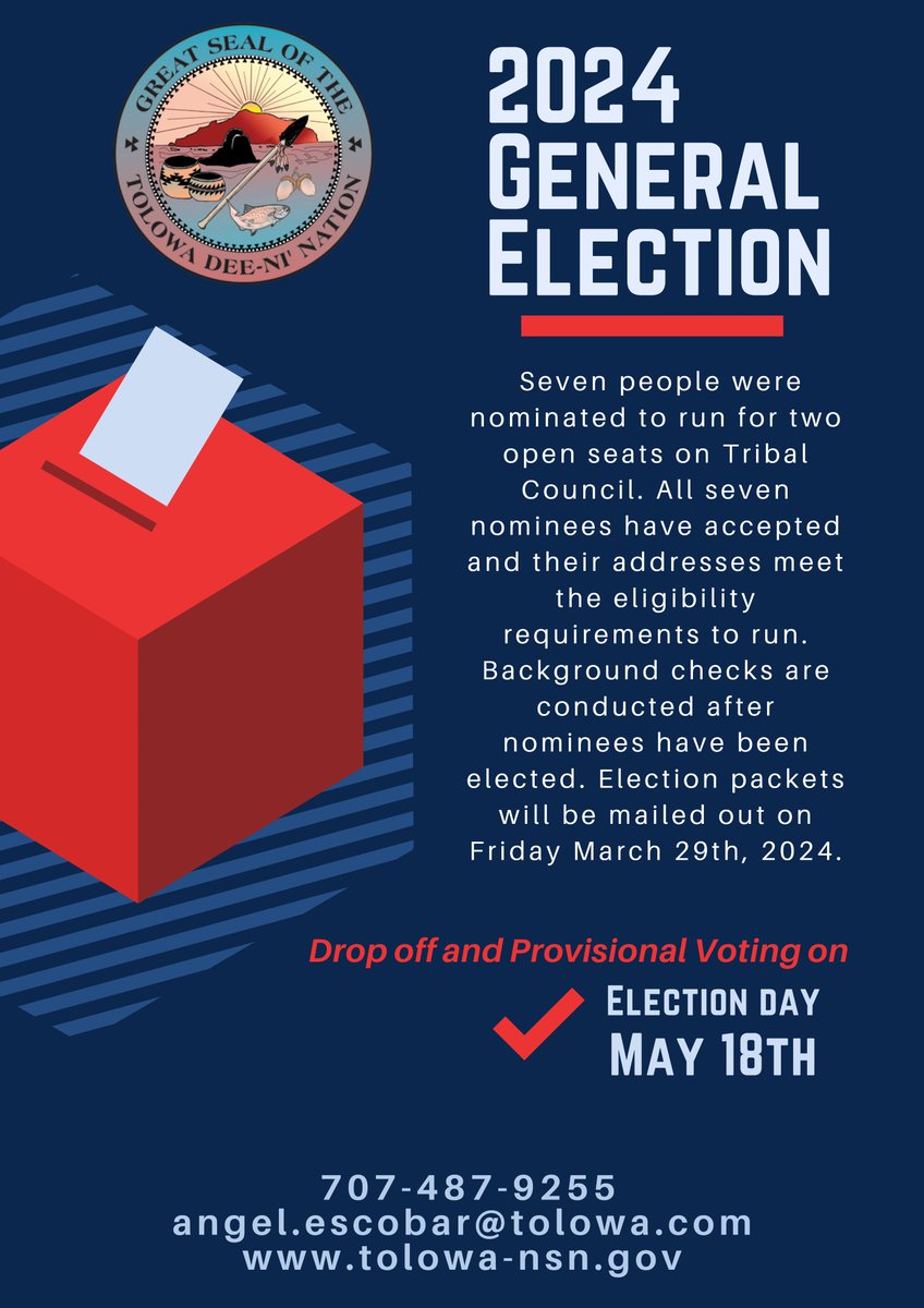 Election packets will be mailed out to all registered voters. Please watch for your ballots in the mail. If you do not receive your packet please call the office at 707-487-9255.
