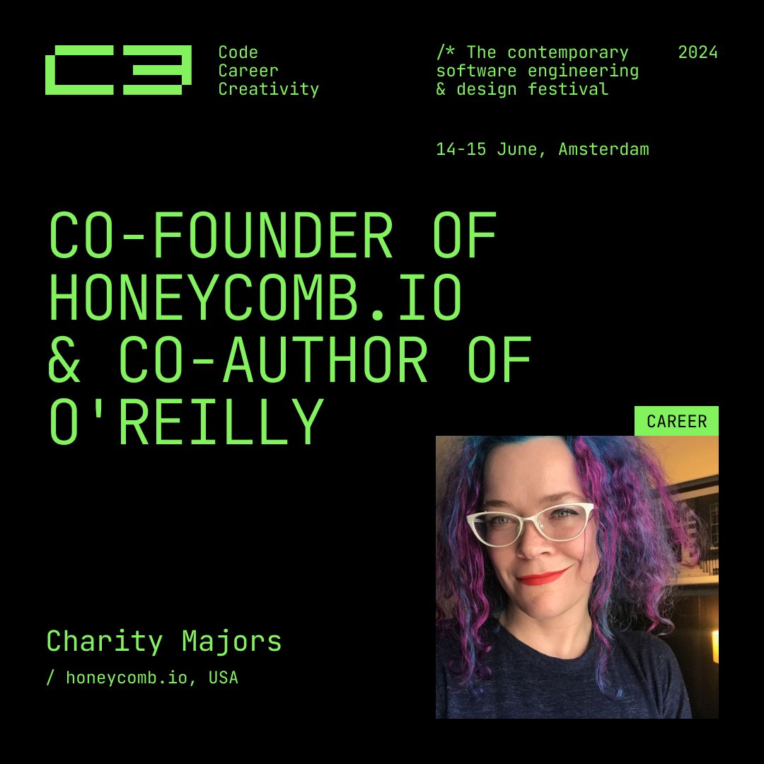 🎤Can't wait to hear insights from @mipsytipsy cofounder/CTO @honeycombio, the O.G. observability platform. Charity is the co-author of O'Reilly, and has worked at companies like Parse, Facebook and Linden Lab. Learn more👉c3fest.com