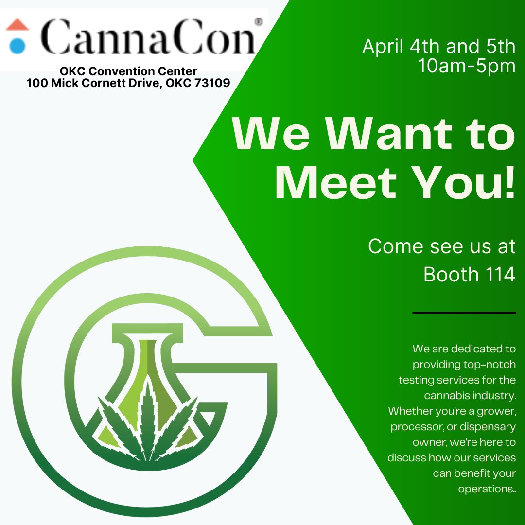 Exciting News! Gateway Labs will be at CannaCon in Oklahoma City!

You can find us at Booth 114, and we can't wait to meet with everyone attending!

#GatewayLabs #CannaCon #Booth114 #CannabisTesting #okmmj #oklahomammj