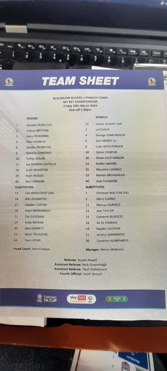 Blackburn Rovers team news, John Eustace makes 3 changes from the draw at Middlesbrough. ➡️ Rankin-Costello Chrisene Dolan ⬅️ Buckley Sigurdsson Gallagher. ⚽️