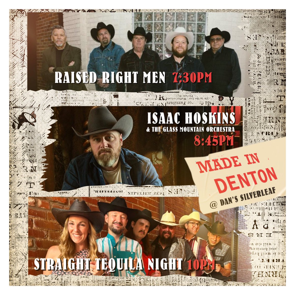 Denton Jazz Festival (@dentonjazzfest) on Twitter photo #MadeInDenton is about those cowboy hats and good boot-scootin’ tunes 🤠 Grab your tickets today to see Straight Tequila Night, Isaac Hoskins & The Glass Mountain Orchestra, and Raised Right Men on Saturday, April 20 @ <a href="/danssilverleaf/">Dan's Silverleaf</a>.
4/20 🎫: prekindle.com/event/99116-ma… #MadeInDenton is about those cowboy hats and good boot-scootin’ tunes 🤠 Grab your tickets today to see Straight Tequila Night, Isaac Hoskins & The Glass Mountain Orchestra, and Raised Right Men on Saturday, April 20 @ <a href="/danssilverleaf/">Dan's Silverleaf</a>.
4/20 🎫: prekindle.com/event/99116-ma…