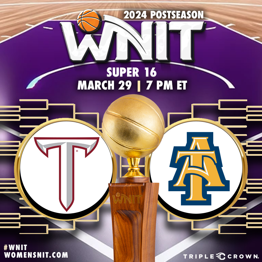 Troy set to face off against the Aggies in 2024 Postseason #WNIT Super 16! 🏀🏆 #NCAAWBB @TroyTrojansWBB 🆚 @LadyAggieBall 🕐 7 p.m. ET 📍Greensboro, NC 📊 triplecrownsports.co/3IZMk4c 📺 triplecrownsports.co/3vAEN8H @sunbelt | @CAASports