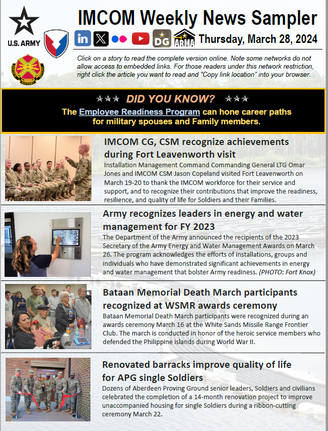 Did You Know? The Employee Readiness Program can hone career paths for military spouses and Family members. Read more in this week’s News Sampler. spr.ly/6014ZcgNG #ArmysHome #PeopleFirst