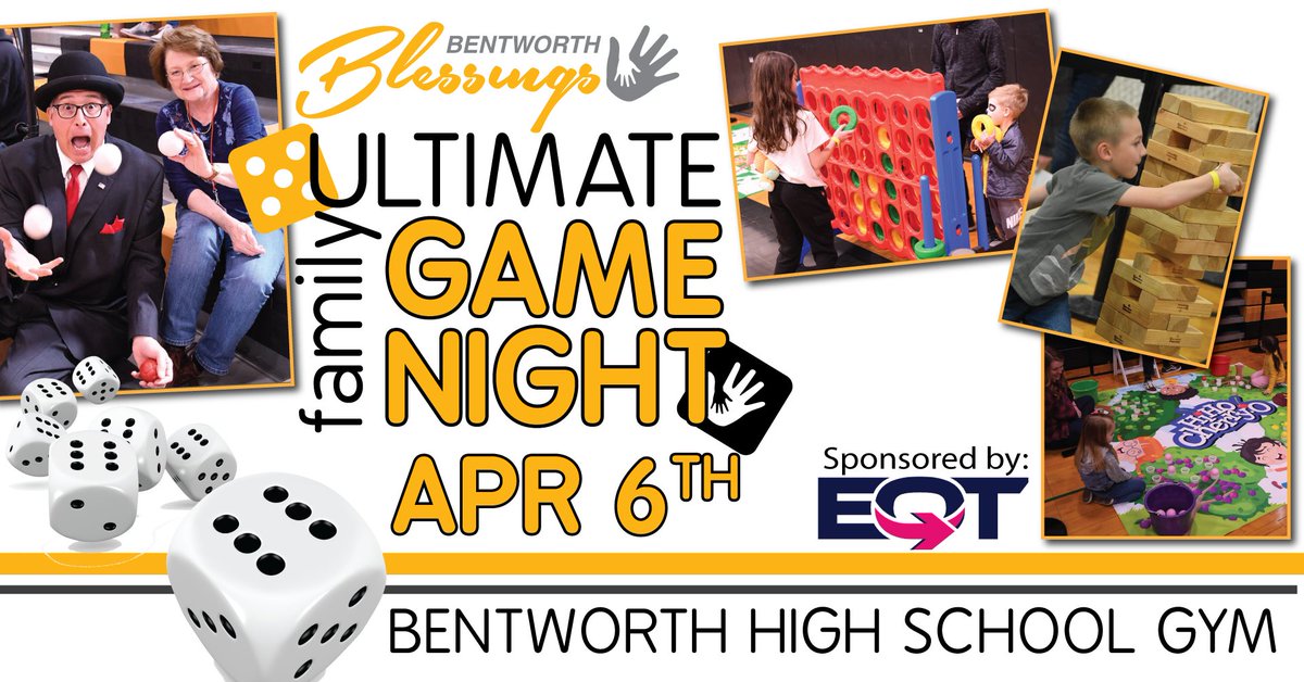 Mark your calendars for Bentworth Blessings annual fundraiser: Family Game Night on Saturday, April 6 at Bentworth High School. The evening is fun for the whole family with life-size games for all to enjoy as well as a spaghetti dinner, all benefitting the organization.