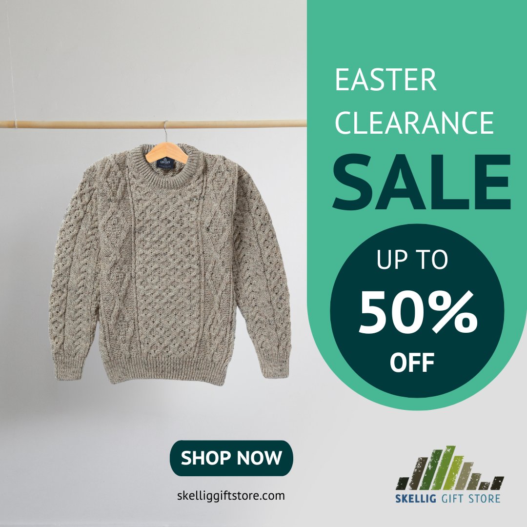 Happy Easter 🐣 Get up to 50% off on selected items THIS WEEKEND ONLY! Grab yourself a bargain now ➡️ pulse.ly/5nuxa2fg1l #IrishGifts #AranSweater #CelticJewelry