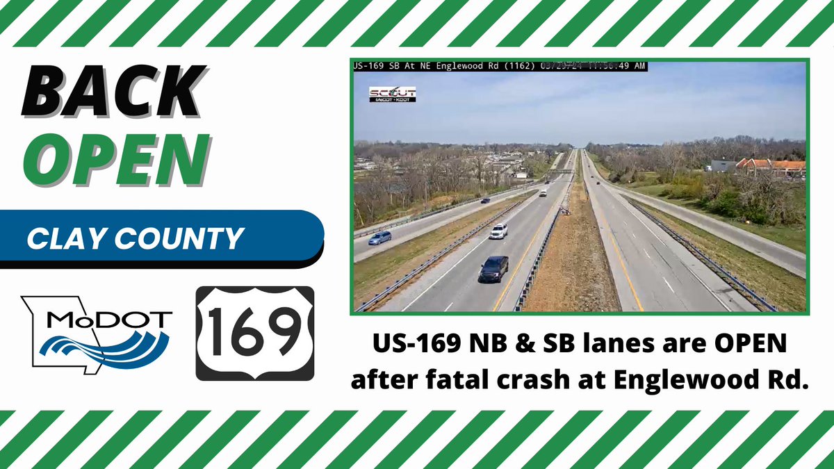 UPDATE: All lanes are open on US-169 after a fatal crash at Englewood Rd. #kctraffic