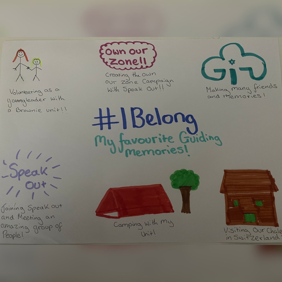 There are lots of fun ways to take part in our #IBelong campaign! Speak Out champion Morag has drawn her favourite guiding memories - making new friends at camp, becoming a Speak Out champion and visiting Our Chalet in Switzerland. Get more ideas here👇 bit.ly/4a29yCa