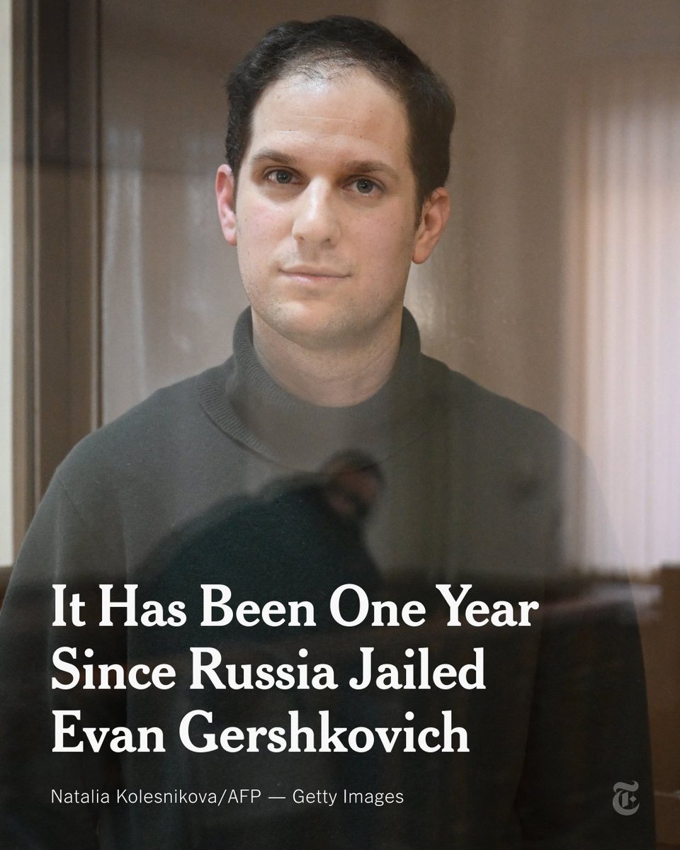Evan Gershkovich was detained by Russian authorities a year ago, becoming the first American reporter to be held on espionage charges there since the end of the Cold War. “Every day is very hard — every day we feel that he is not here,” his mother said.  nyti.ms/3TVrglv