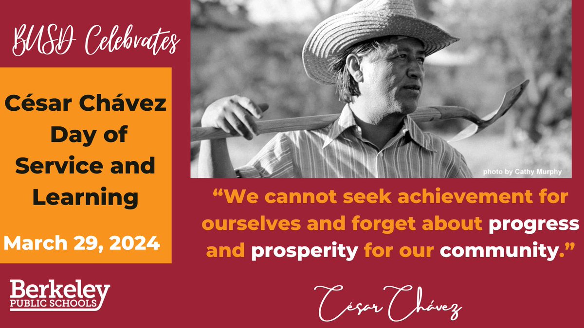 Today in BUSD, we honor the birth and legacy of César Chávez, a civil rights and labor movement activist who worked to improve the lives of farmworkers and so many others. #CesarChavezDayofServiceandLearning