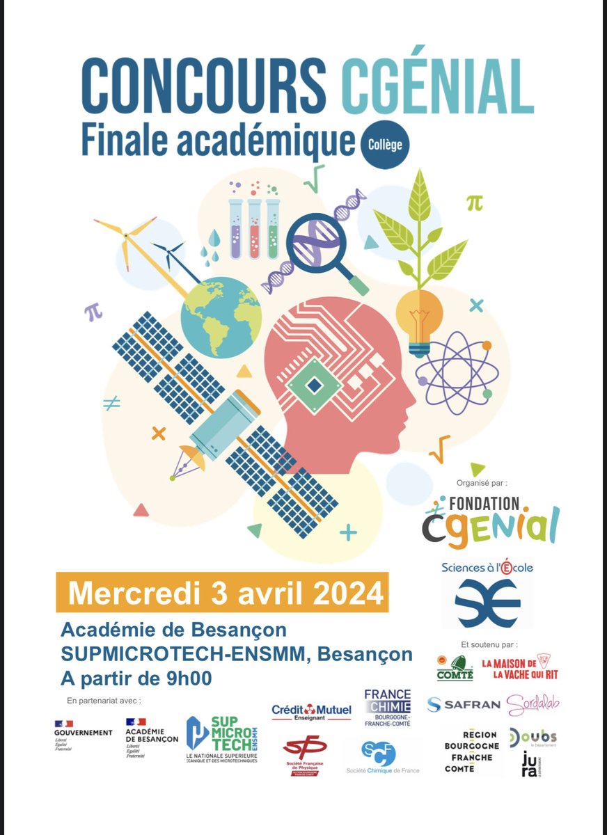 Rendez-vous mercredi 3 avril 2024 pour découvrir les projets des collèges de Lavans-lès-Saint-Claude, Montbéliard, Morez et Rougemont ! ⁦<a href="/acbesancon/">Académie de Besançon</a>⁩ ⁦<a href="/Sciences_Ecole/">Sciences à l'École</a>⁩ ⁦<a href="/Fond_CGenial/">Fondation CGénial</a>⁩⁦@ENSMMOfficiel⁩ ⁦<a href="/NathalieAlber15/">Nathalie Albert-Moretti</a>⁩ ⁦