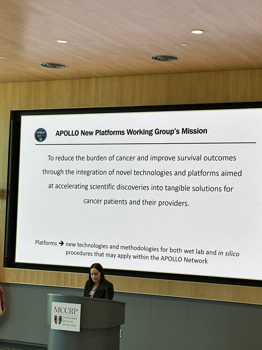 Next up at the APOLLO Retreat, CPDR’s @schafer_sci presents the update on the new platforms to integrate into the #CancerMoonshot studies.