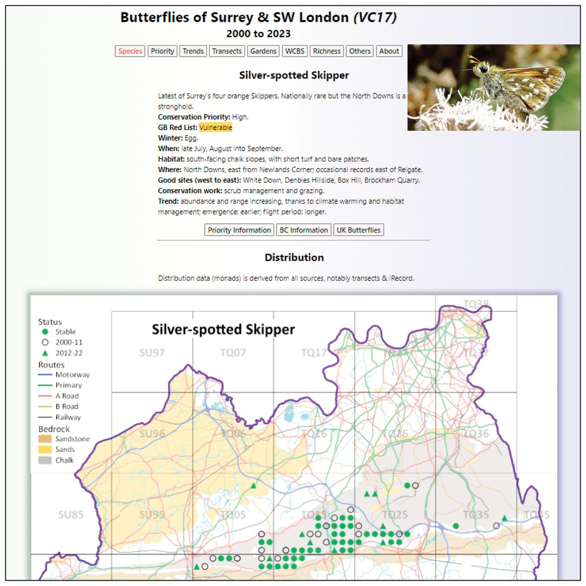 Free Zoom talk
Tue 2 Apr: Surrey Butterflies - One Year On. Ken Elsom reviews the first season of his ground-breaking maps &amp; stats webpages. butterfly-conservation.org/in-your-area/s…