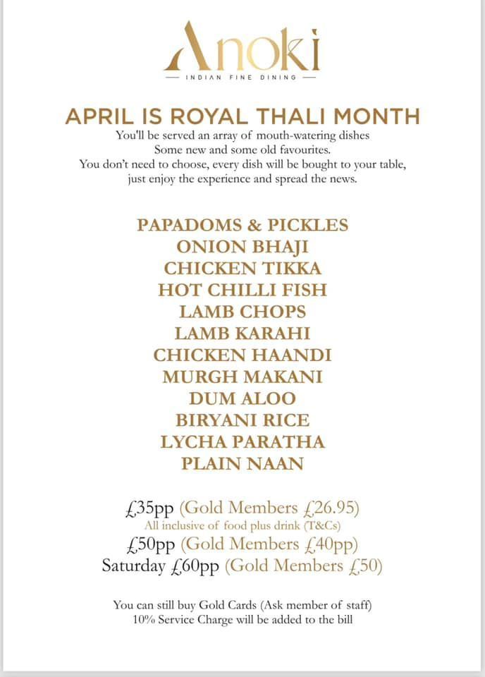 Introducing @AnokiRestaurant #AprilThali menu! Indulge in the flavours of #India with 10 #mouthwatering dishes - from traditional favourites to new dishes! £35pp (£26.95 Gold Card Members) £50pp (all-inclusive drinks (£40 Gold Members). buff.ly/3haLIuo