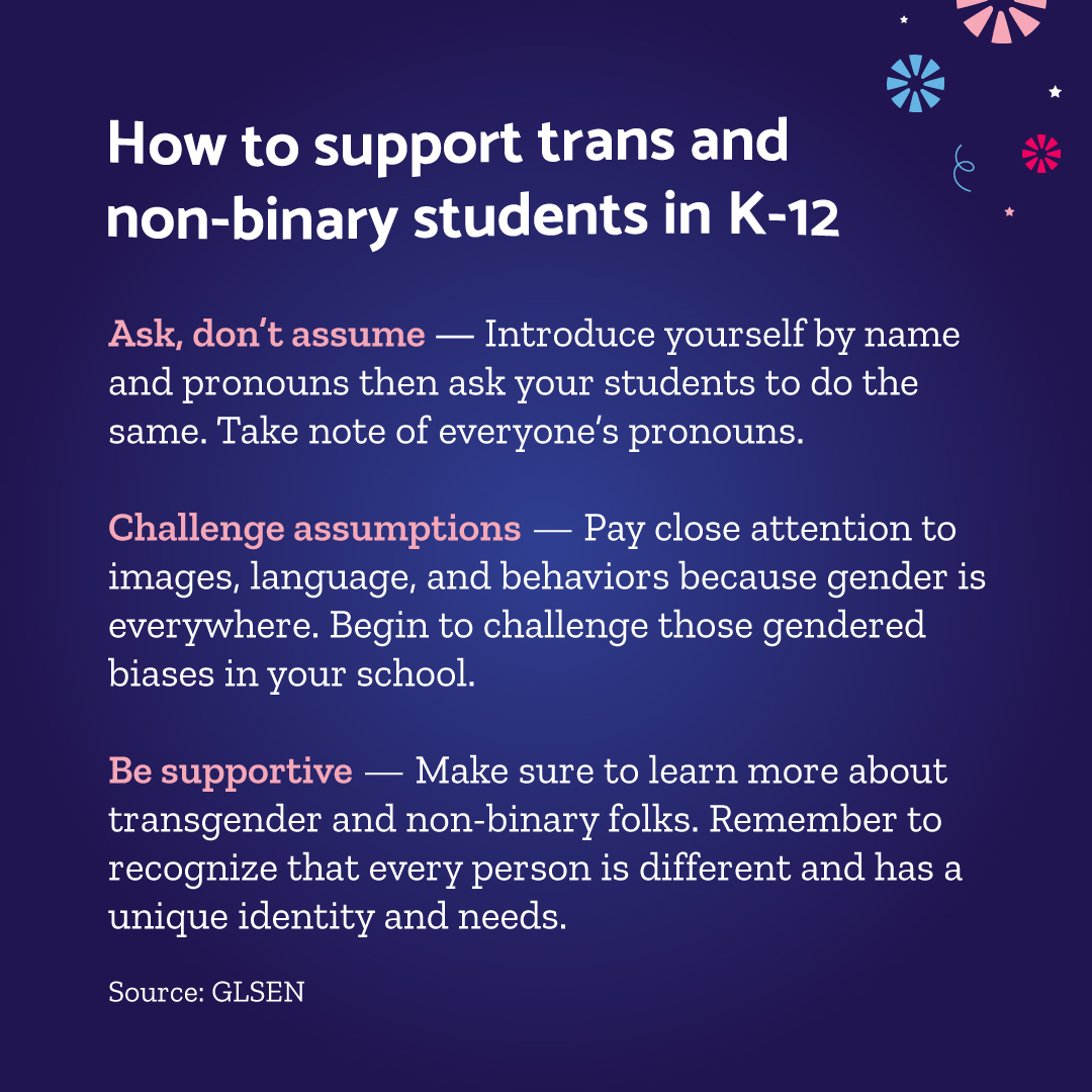 Save to learn more about #TransVisibilityDay and the 3 tips you can use to become a more inclusive ally for your trans and non-binary students 🏳️‍⚧️ Visit @GLSEN and @HRC to learn more about how to make your schools safer for all students!