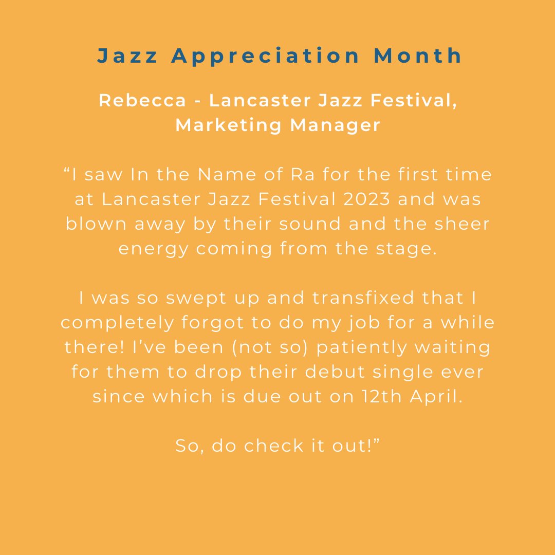 Continuing our #JazzAppreciationMonth series is our Marketing Manager Rebecca who was quite new to jazz when she joined the team but discovered a band at #LancasterJazz23 that really made her fall in love with the genre… #InTheNameOfRa