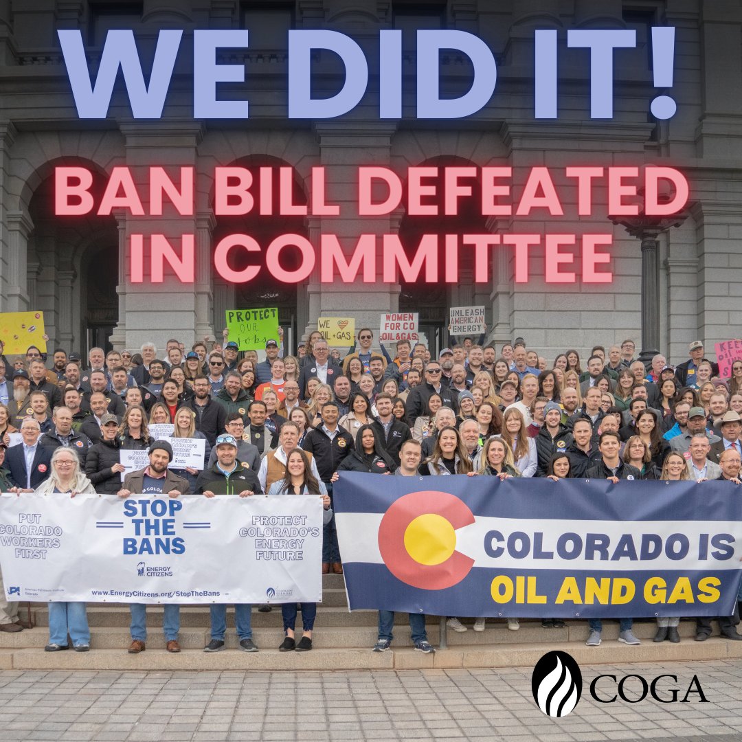 Your voices were heard! SB 159, a ban on new oil and gas permits and drilling, was defeated last night in Committee. This was a win for Colorado, everyone who relies on affordable and reliable energy, and all of you who showed up to support our industry.