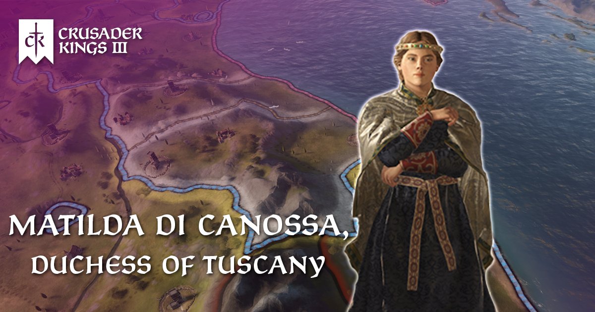 #GuesstheCharacter - Solution It was I, Matilda di Canossa! I co-ruled alongside my mother, Beatrice of Bar, until 1069 where I inherited all my lands. With her tutelage I excelled at rulership and fell into legend. Start a new #CK3 game in 1066 to play as Matilda of Tuscany!