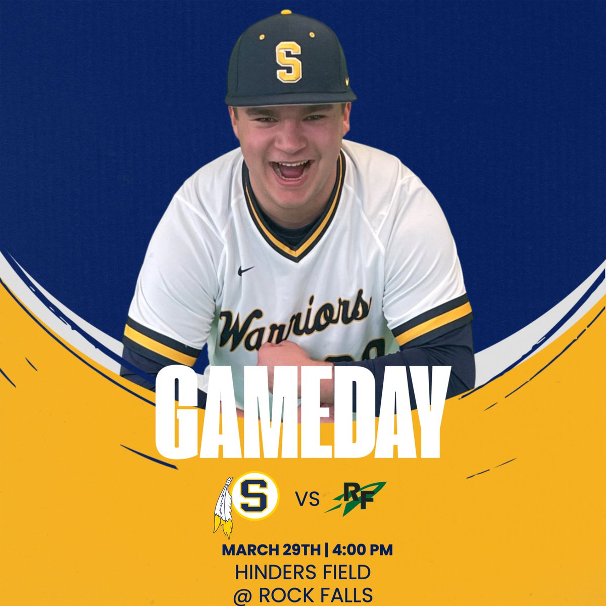 It’s a 4:00 first pitch for SHS Baseball at Rock Falls today.  Good luck guys!

Let’s #GOldenWARRIORS! #BeatRockFalls