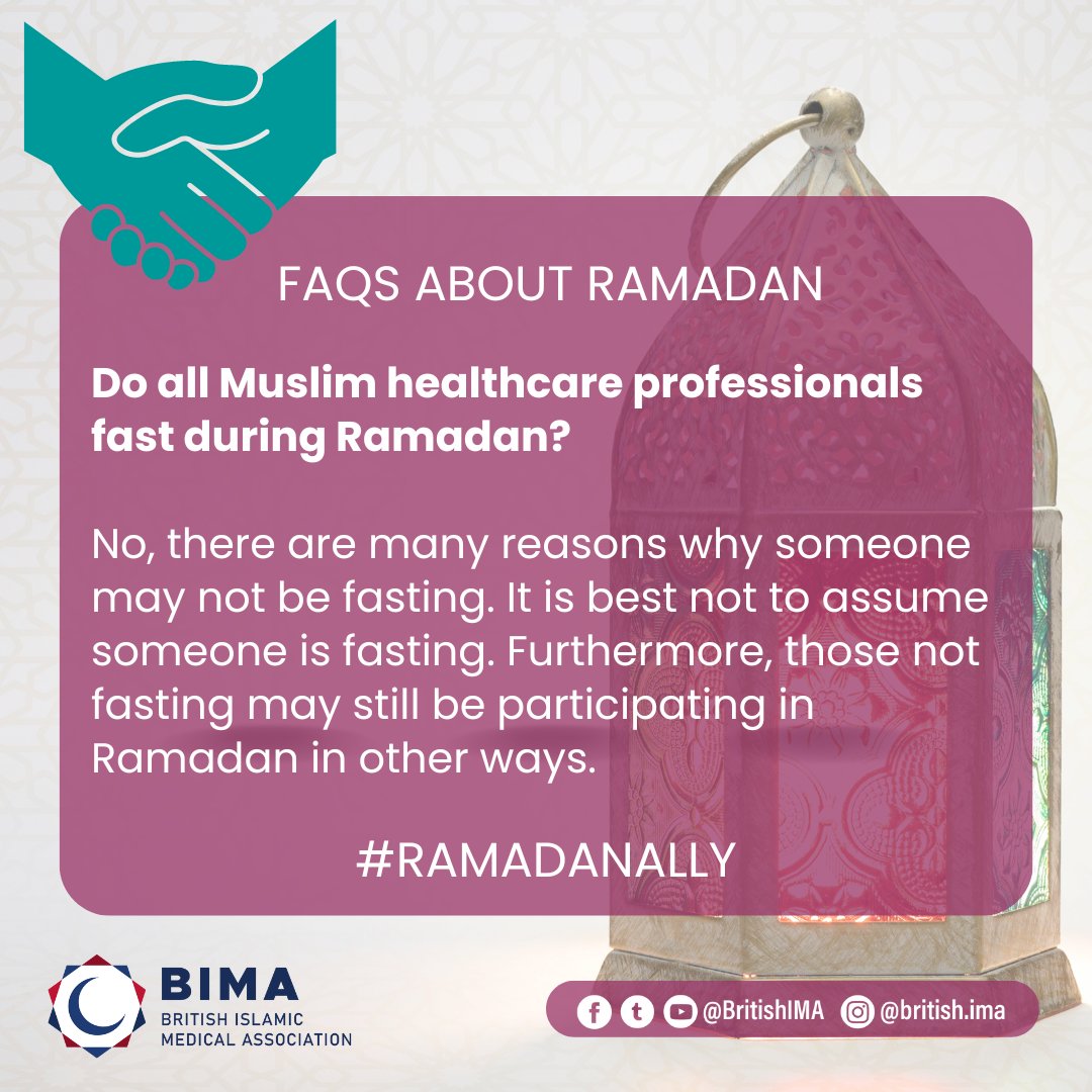 Do all Muslim healthcare professionals fast during Ramadan? No, not everyone does. 

It's important not to assume fasting. Moreover, those not fasting may still observe Ramadan in other meaningful ways. 

#RamadanAlly 🌙✨