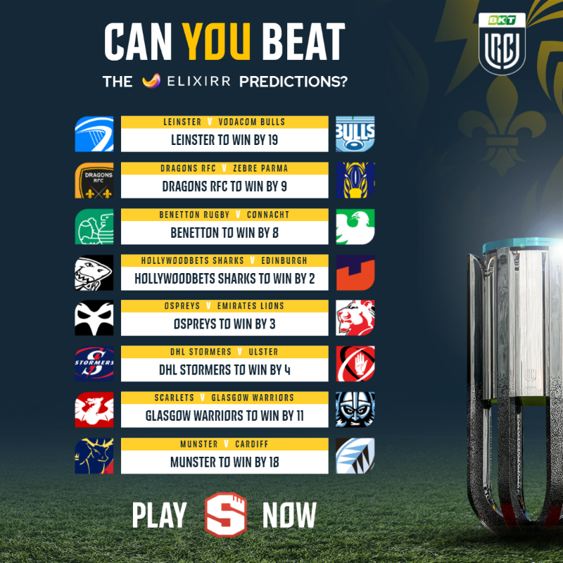 URCOfficial's tweet photo. Here are @TheElixirr predictions for Round 13π
Standout fixture? π
Play now π²π
#BKTURC #URC | #ElixirrStats