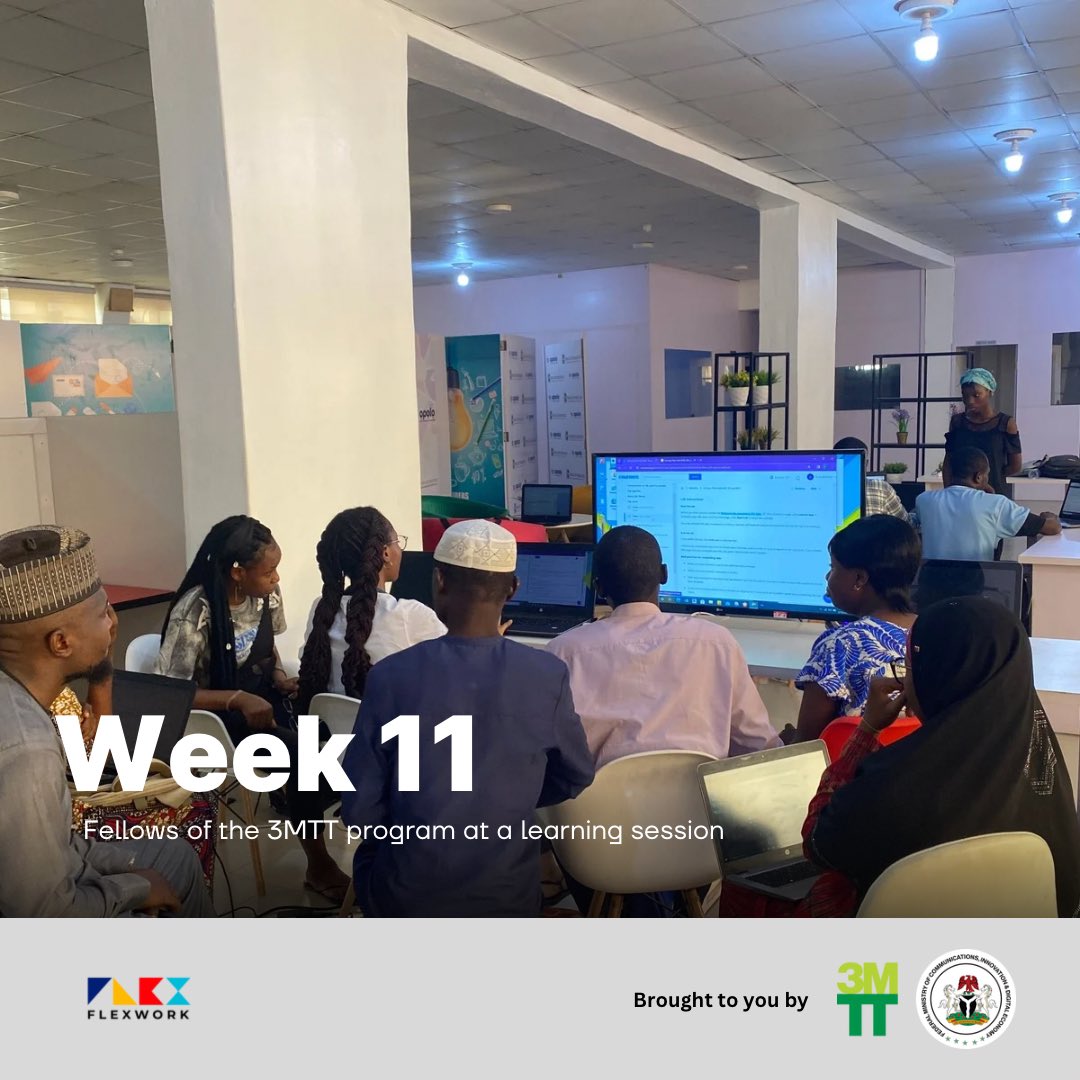 flexworkng's tweet photo. 11 weeks down, 1 week to go 🤯

Cohort 1 of 3MTT has been nothing short of wonderful!

To register for 3MTT and for more details, visit:
https://t.co/xKYD0nRpFj

#3MTT #3mttlearningcommunity #3mttnigeria #Training #Flex3MTT https://t.co/LjB8RBJ6cR