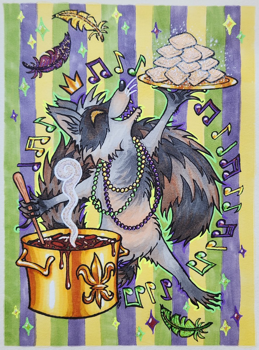 Fat Tuesday 🎵✨⚜️👑🎶

find a detail shot of the beignets and my homemade gumbo in the comments!
✨
✨
✨
#mardigras #fattuesday #copicmarker #traditionalart #furryart