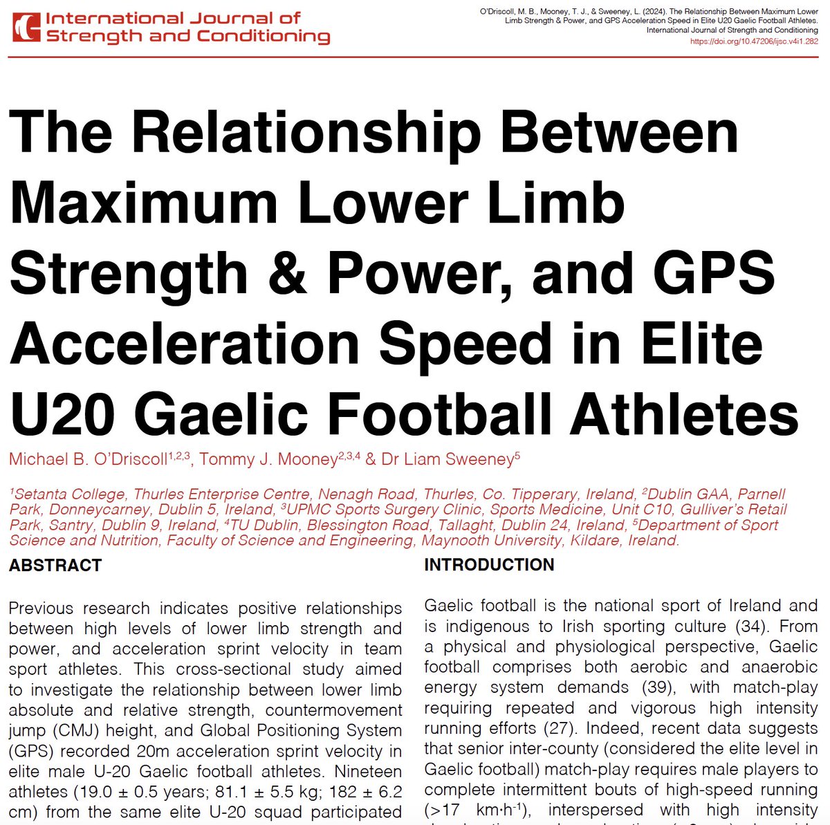 IUSCA (@iusca) on Twitter photo 🚨Published Today🚨
The Relationship Between Maximum Lower Limb Strength & Power, and GPS Acceleration Speed in Elite U20 Gaelic Football Athletes
By Michael O'Driscoll, <a href="/TommyJMooney/">Tommy Mooney ASCC</a> & <a href="/LiamSweeneyEP/">Liam Sweeney</a>
📲Click the link below to read the full article for 🆓 🚨Published Today🚨
The Relationship Between Maximum Lower Limb Strength & Power, and GPS Acceleration Speed in Elite U20 Gaelic Football Athletes
By Michael O'Driscoll, <a href="/TommyJMooney/">Tommy Mooney ASCC</a> & <a href="/LiamSweeneyEP/">Liam Sweeney</a>
📲Click the link below to read the full article for 🆓