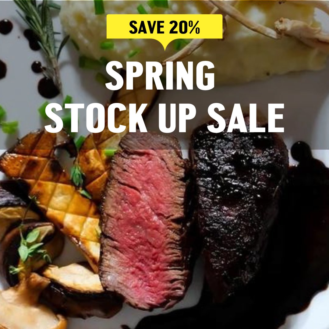 Spring Stock Up Sale starts now! Enjoy 20% off dry aged steaks, pasture-raised chicken, pork cuts, sausages, grinds, and so much more. Shop now to get the goods: l8r.it/EmfX
