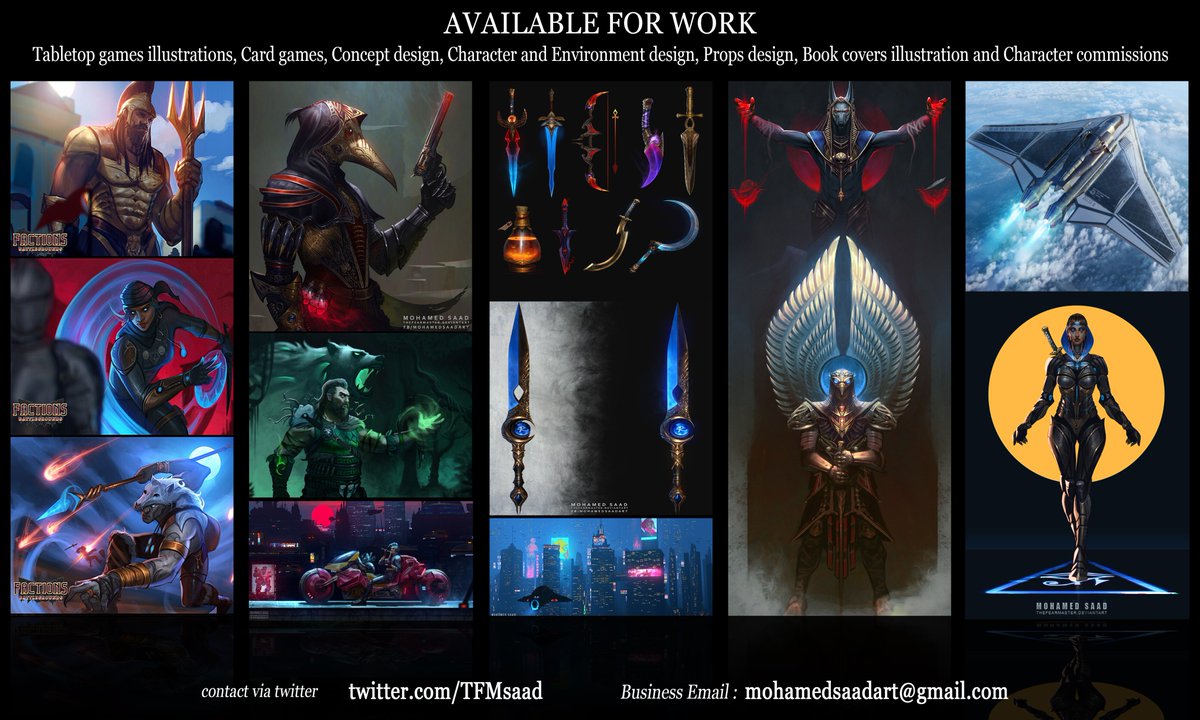 TFMsaad's tweet image. hey, I'm Mohamed Saad I'm an illustrator / concept artist.
I have over 14 years experience in the industry
currently I'm looking for freelance work / Comms
🖌️portfolios: artstation.com/mohamedsaad
deviantart.com/thefearmaster
✉️Contact via DM or email :
mohamedsaadart@gmail.com