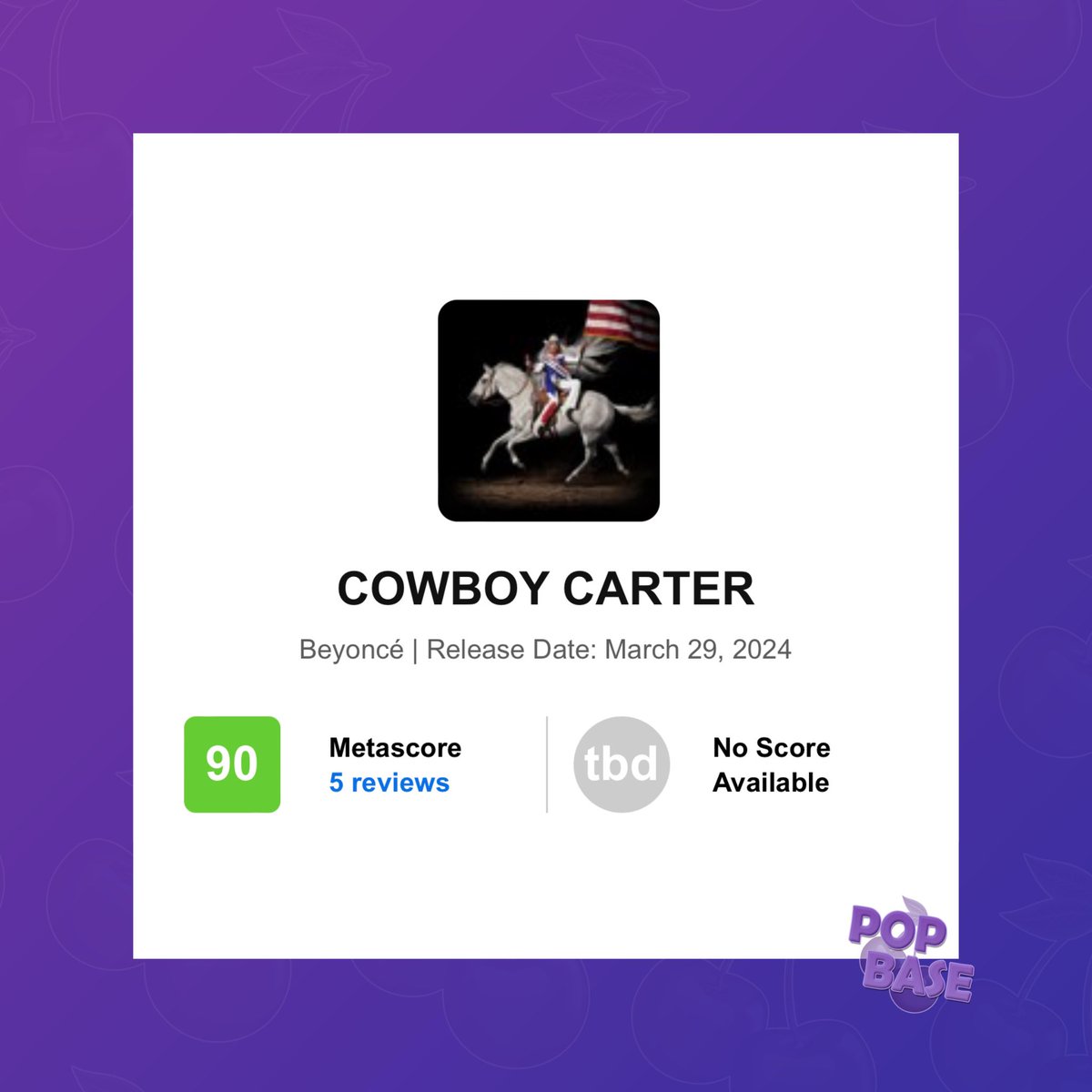 ‘COWBOY CARTER’ by Beyoncé debuts with a Metacritic score of 90. It's currently the most acclaimed album of 2024.